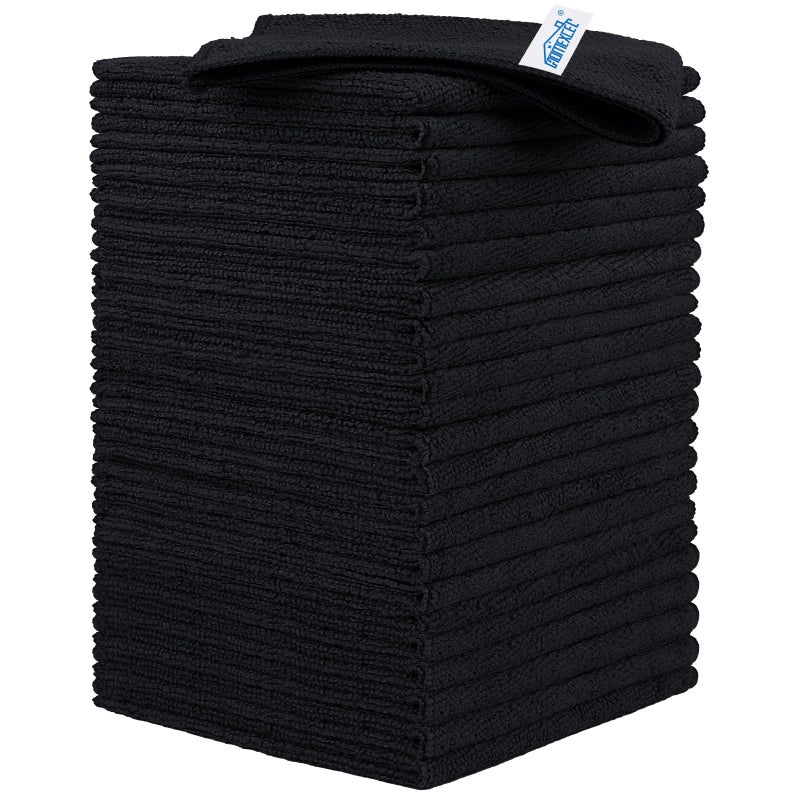 HOMEXCEL Black Microfiber Cleaning Cloth 24 Pack Cleaning Towels for Kitchen Lint Free ScratchFree Highly Absorbent and Reusable Cleaning Rags for House Window and Glass Cars 115 X115 inch - Image 2