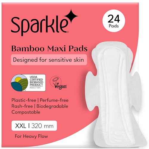 Sparkle Bamboo Maxi Pads XXL| Plant Based Sanitary Pads for Women | 100% Rash-Free sanitary napkins | Leak-Proof | Organic Pads | Period Pad Softer than Cotton Sanitary Pads | Heavy Absorbency | Overnight, 24 Count - Image 1