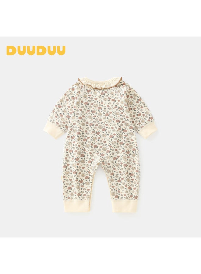 Duuduu Baby Girls Long Sleeve Romper Newborn Triangle Bodysuit Floral 66cm - Image 2
