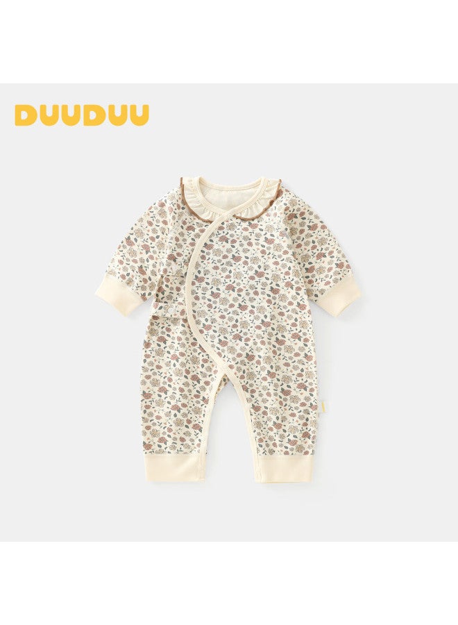 Duuduu Baby Girls Long Sleeve Romper Newborn Triangle Bodysuit Floral 66cm - Image 1