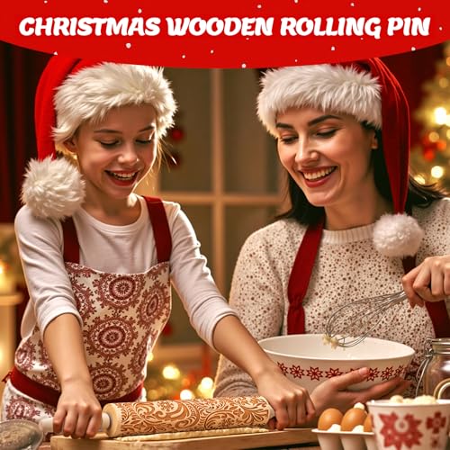 tietoc Christmas Gifts Wooden Embossed Rolling Pin for Baking, Stocking Stuffers Gifts for Women, Deep Engraved Embossing Rolling Pins with Snow Pattern Designs for Baking Cookies Stamps Roller DIY Tools - Image 3