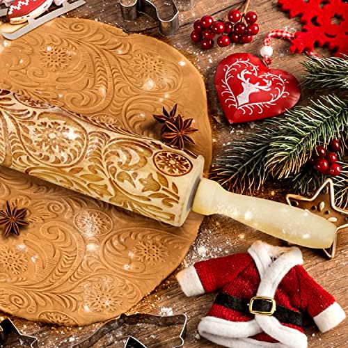 tietoc Christmas Gifts Wooden Embossed Rolling Pin for Baking, Stocking Stuffers Gifts for Women, Deep Engraved Embossing Rolling Pins with Snow Pattern Designs for Baking Cookies Stamps Roller DIY Tools - Image 2