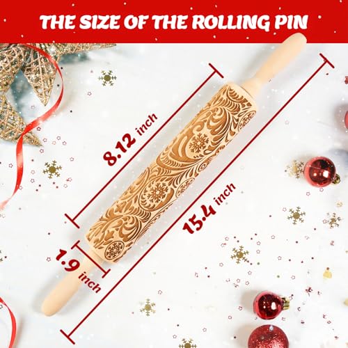 tietoc Christmas Gifts Wooden Embossed Rolling Pin for Baking, Stocking Stuffers Gifts for Women, Deep Engraved Embossing Rolling Pins with Snow Pattern Designs for Baking Cookies Stamps Roller DIY Tools - Image 5