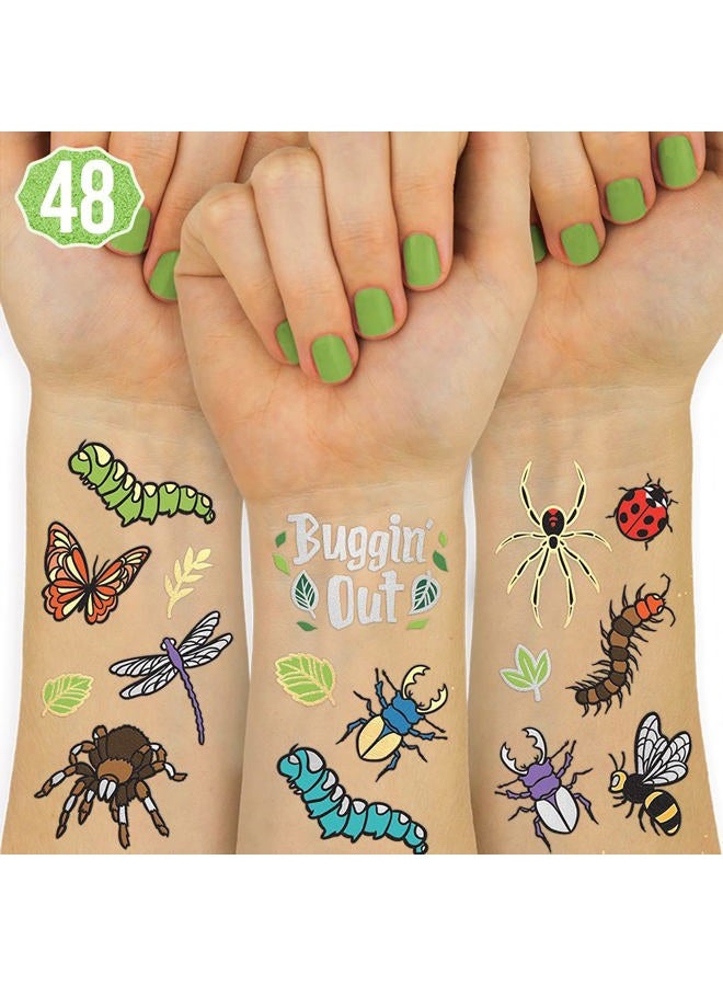 Replenix Bug Temporary Tattoos - 48 Glitter Styles | Buggin' Out Insect Birthday Party Supplies, Bees, Spiders, Beetles, Butterflies, Arts and Crafts - Image 1