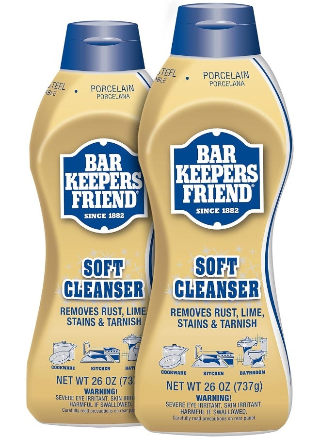 Bar Keepers Friend Soft Liquid Cleanser- Multipurpose Cleaner & Rust Stain Remover for Stainless Steel, Porcelain, Ceramic Tile, Copper, Brass 26 Oz (Pack of 2)