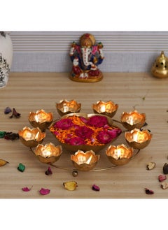 Webelkart Webelkart Premium 9 Lotus Diya Shape urli Bowl for Home and Pooja Decorations| Urli tealight Candle Holder for Home and Office Decor| Lotus Urli Bowls (12 Inches,Gold)- Diwali Candle Holder  - Image 1