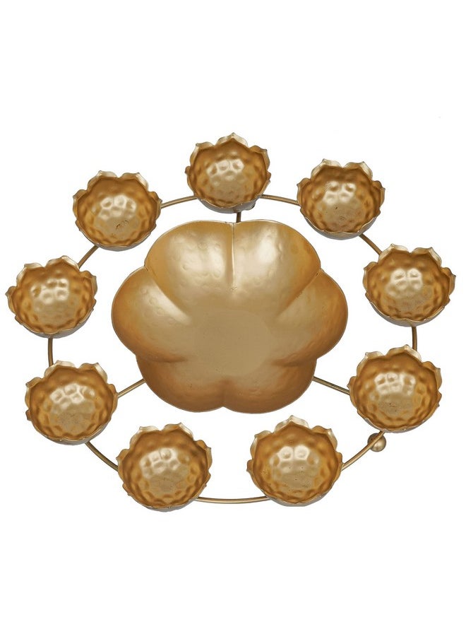 Webelkart Webelkart Premium 9 Lotus Diya Shape urli Bowl for Home and Pooja Decorations| Urli tealight Candle Holder for Home and Office Decor| Lotus Urli Bowls (12 Inches,Gold)- Diwali Candle Holder  - Image 3