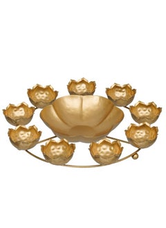 Webelkart Webelkart Premium 9 Lotus Diya Shape urli Bowl for Home and Pooja Decorations| Urli tealight Candle Holder for Home and Office Decor| Lotus Urli Bowls (12 Inches,Gold)- Diwali Candle Holder  - Image 2