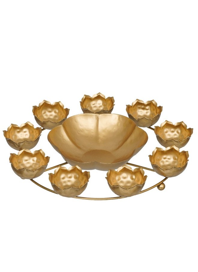 Webelkart Webelkart Premium 9 Lotus Diya Shape urli Bowl for Home and Pooja Decorations| Urli tealight Candle Holder for Home and Office Decor| Lotus Urli Bowls (12 Inches,Gold)- Diwali Candle Holder  - Image 2