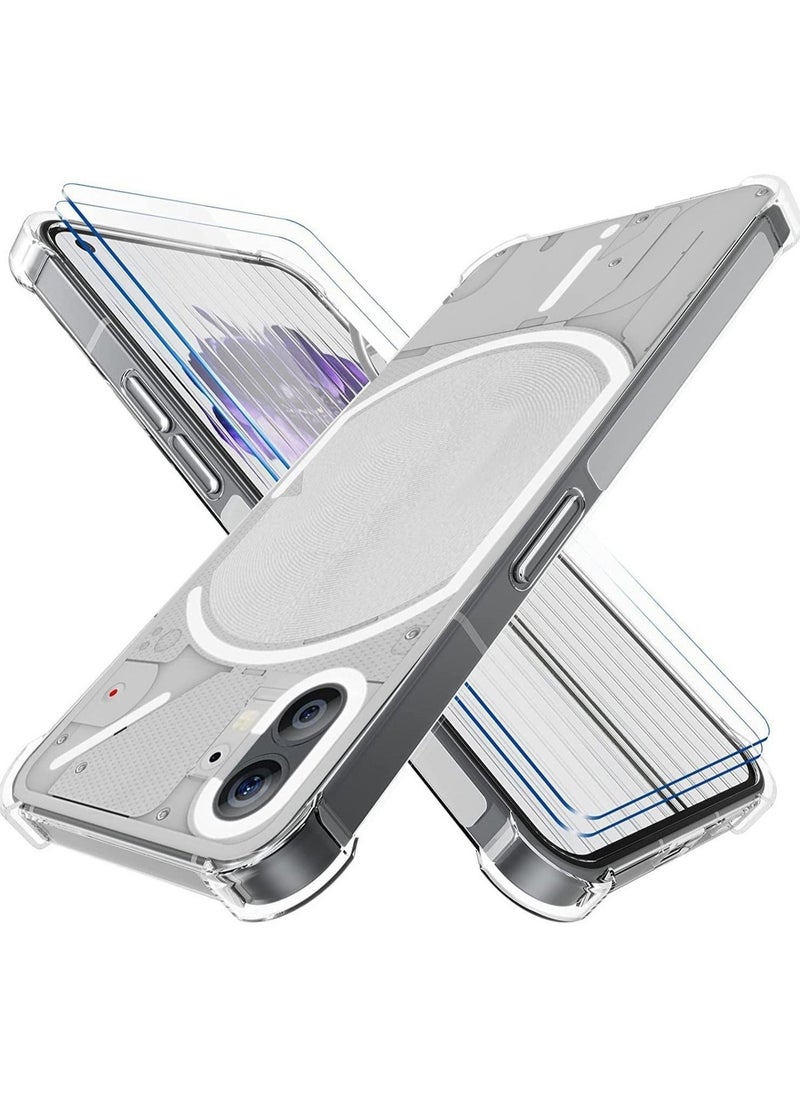 ELTRAZONE Nothing Phone 1 Case with 2 Pack Tempered Glass Screen Protector, Crystal Clear TPU Silicone Case with Airbag Corners, Drop Protection Cover - Image 1