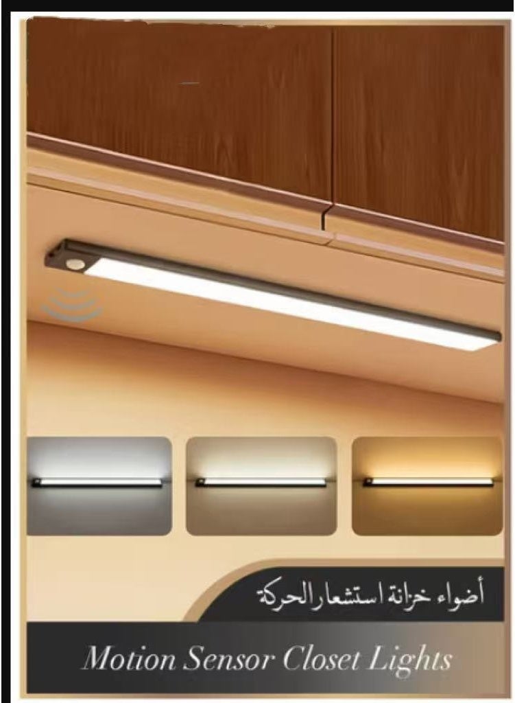 ضوء LED قابل للشحن مغناطيسي حساس للحركة، ضوء خزانة قابل للتعتيم لاسلكي مع سطوع قابل للتعديل للخزانة وغرفة الملابس والسلالم، أسود، 30 سم - Image 1