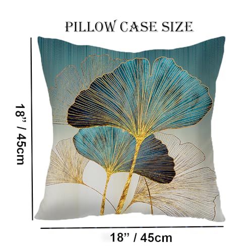 F Finerease Throw Pillow Cover Teal Ginkgo Leaves - 18 x 18 Inch Turquoise Pillow Cushion Cover - Set of 2 Square Cushion Case, Great for Sofa, Bedroom, Yard, Living Room Home Decor - Image 2