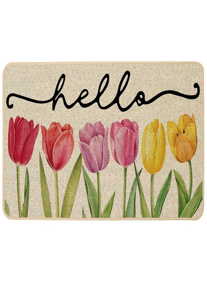 Baccessor Spring Floral Tulips Doormat Outdoor Outside Doormat Door Mat Low-Profile Non-Slip Rubber Backing Welcome Entrance Front Floor Seasonal Holiday Indoor Decoration 17x29 Inch - Image 1