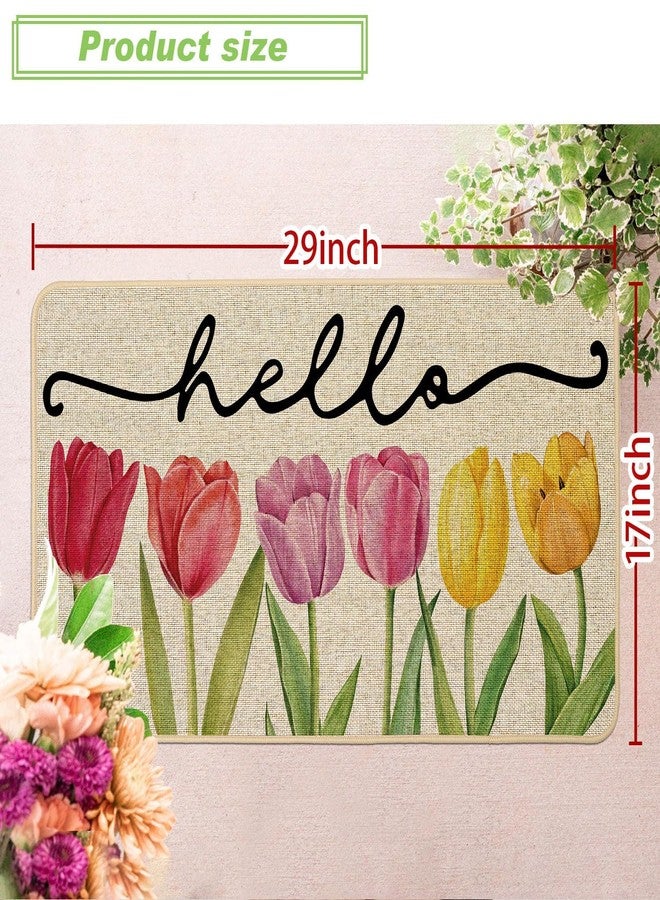 Baccessor Spring Floral Tulips Doormat Outdoor Outside Doormat Door Mat Low-Profile Non-Slip Rubber Backing Welcome Entrance Front Floor Seasonal Holiday Indoor Decoration 17x29 Inch - Image 2