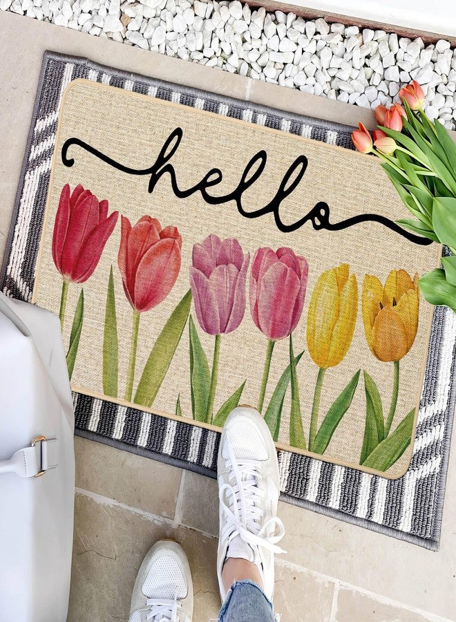Baccessor Spring Floral Tulips Doormat Outdoor Outside Doormat Door Mat Low-Profile Non-Slip Rubber Backing Welcome Entrance Front Floor Seasonal Holiday Indoor Decoration 17x29 Inch - Image 4
