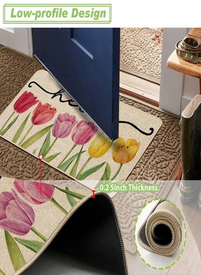 Baccessor Spring Floral Tulips Doormat Outdoor Outside Doormat Door Mat Low-Profile Non-Slip Rubber Backing Welcome Entrance Front Floor Seasonal Holiday Indoor Decoration 17x29 Inch - Image 5