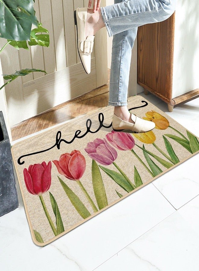 Baccessor Spring Floral Tulips Doormat Outdoor Outside Doormat Door Mat Low-Profile Non-Slip Rubber Backing Welcome Entrance Front Floor Seasonal Holiday Indoor Decoration 17x29 Inch - Image 3