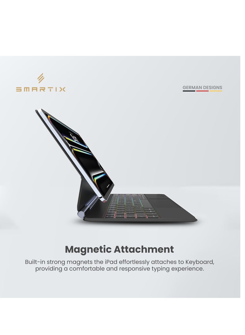 Smartix Premium Magnetic Backlit Keyboard Case with Trackpad for iPad Pro –  Keyboard with Backlit Keys, Adjustable Portrait/Landscape Stand, Black (13- Inch M4) - Image 5
