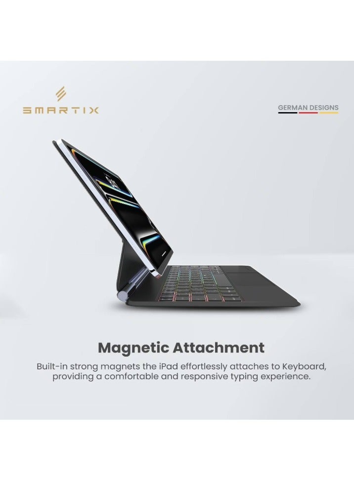 Smartix Premium Magnetic Backlit Keyboard Case with Trackpad for iPad Pro –  Keyboard with Backlit Keys, Adjustable Portrait/Landscape Stand, Black (13- Inch M4) - Image 3