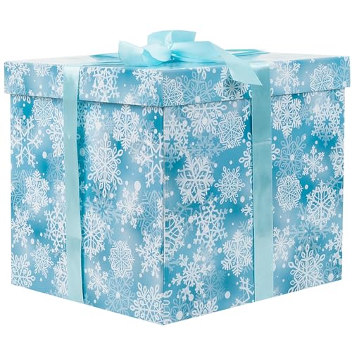 Jaywayang 10 Large Christmas Gift Box with Lid and Ribbon Blue Snowflake Gift Box with Paper Filler for Holiday Xmas Presents Wrapping - Image 1