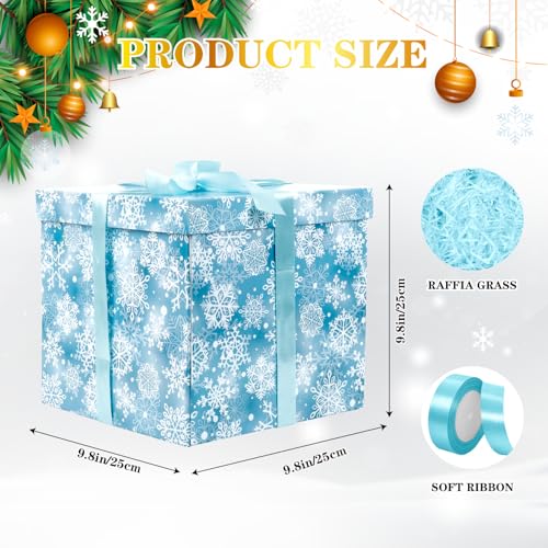 Jaywayang 10 Large Christmas Gift Box with Lid and Ribbon Blue Snowflake Gift Box with Paper Filler for Holiday Xmas Presents Wrapping - Image 3