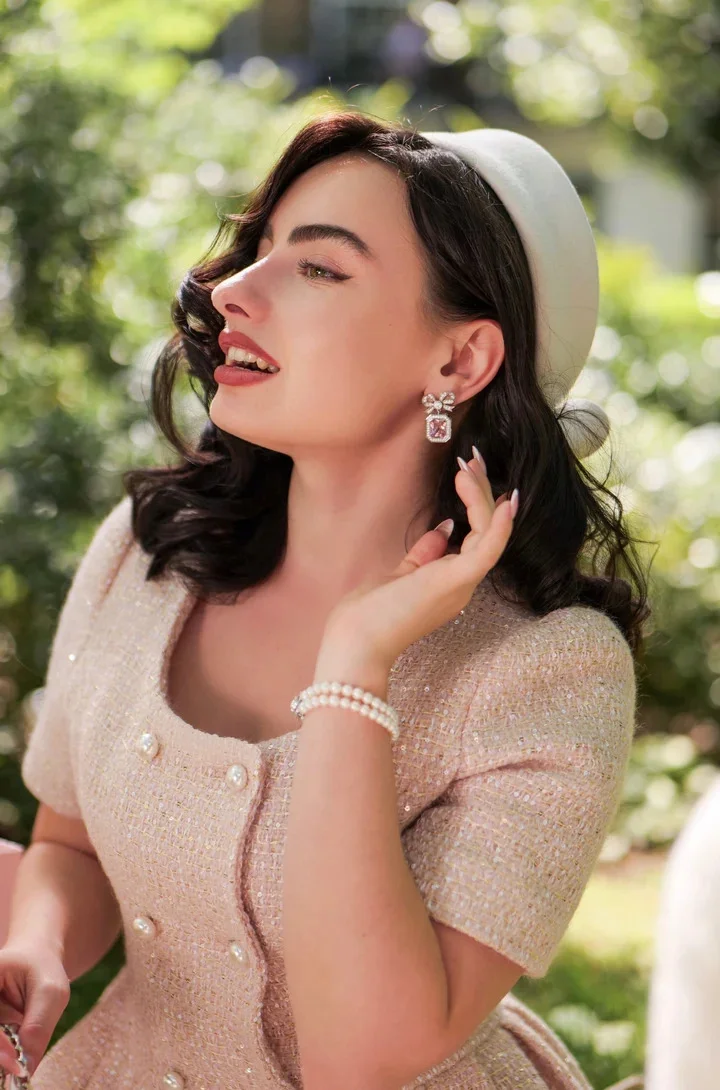 Empress' Bow and Pink Radiant Cut Crystal Silver Earrings