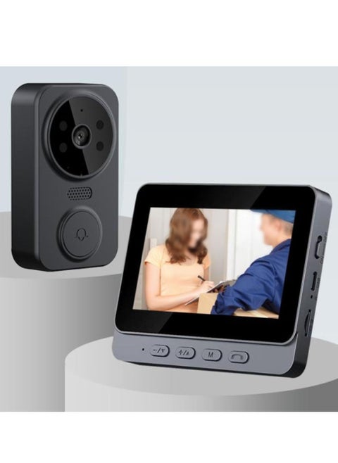 4.3” Wireless WiFi Video Doorbell with Two-Way Intercom, Night Vision, 128GB TF Card Support, 12 Language Options, IPS Screen, Enhanced Security & Low Power Consumption – Easy Installation & Long Battery Life