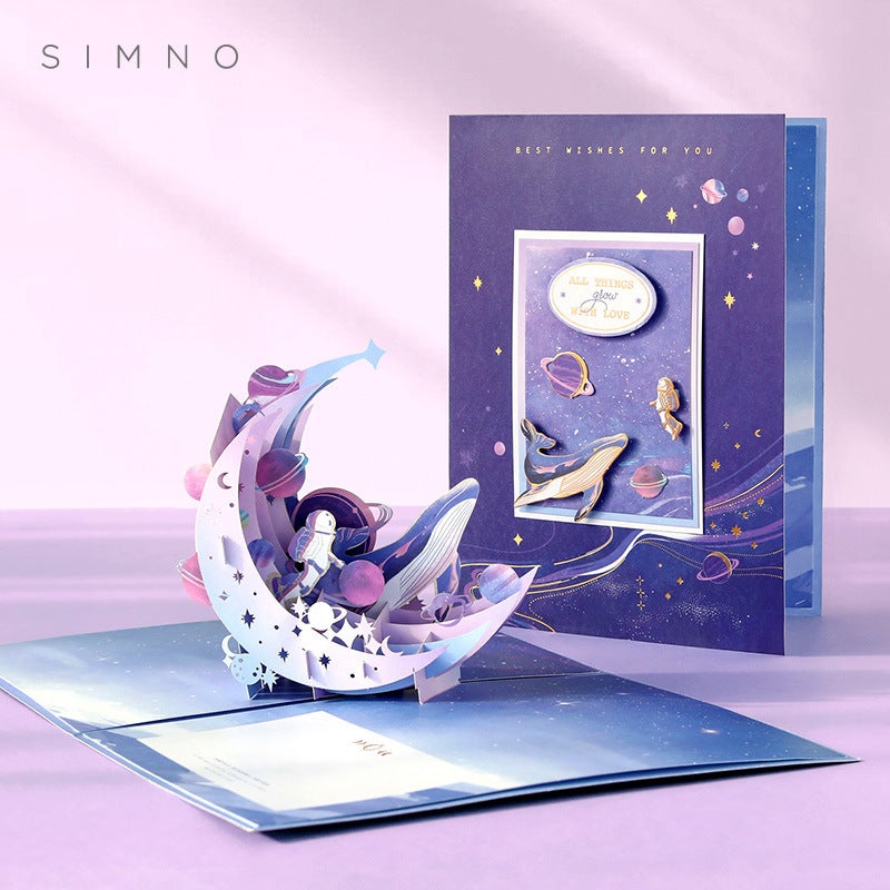 Birthday Pop-Up Greeting Card Evening Star Galaxy Series 3D Creative Ins Pop-Up Greeting Card Fresh Style Message Blessing Card - Image 1