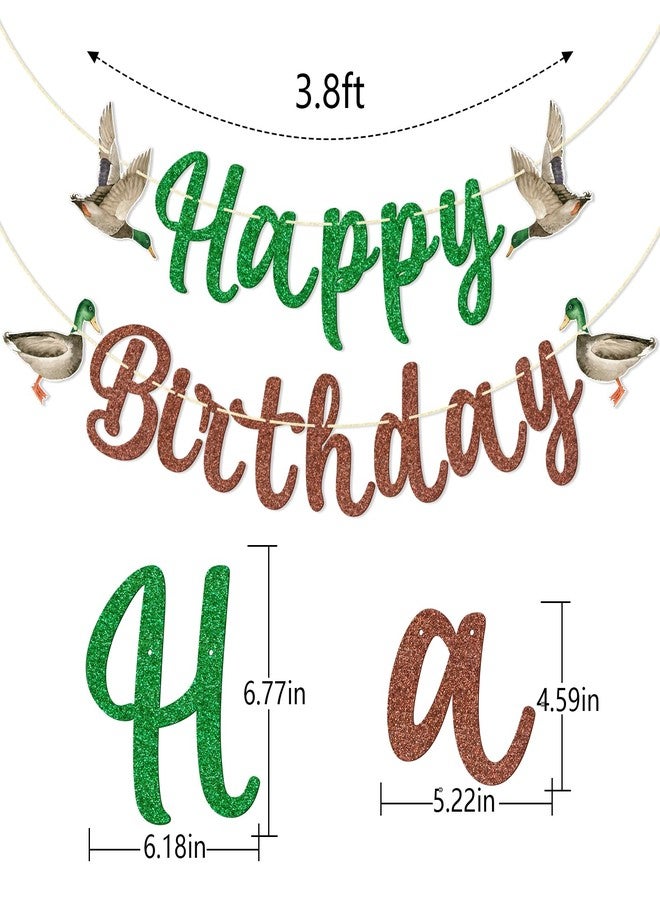 FOZEE Duck Hunting Birthday Banner, Mallard Duck Hanging Swirls, One Lucky Duck Birthday Decor, Mallard Duck Happy Bithday Banner, Duck Themed Birthday Party Decorations, 10PCS, Green, Brown - Image 2