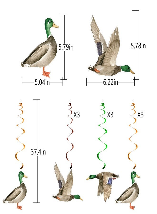 FOZEE Duck Hunting Birthday Banner, Mallard Duck Hanging Swirls, One Lucky Duck Birthday Decor, Mallard Duck Happy Bithday Banner, Duck Themed Birthday Party Decorations, 10PCS, Green, Brown - Image 3