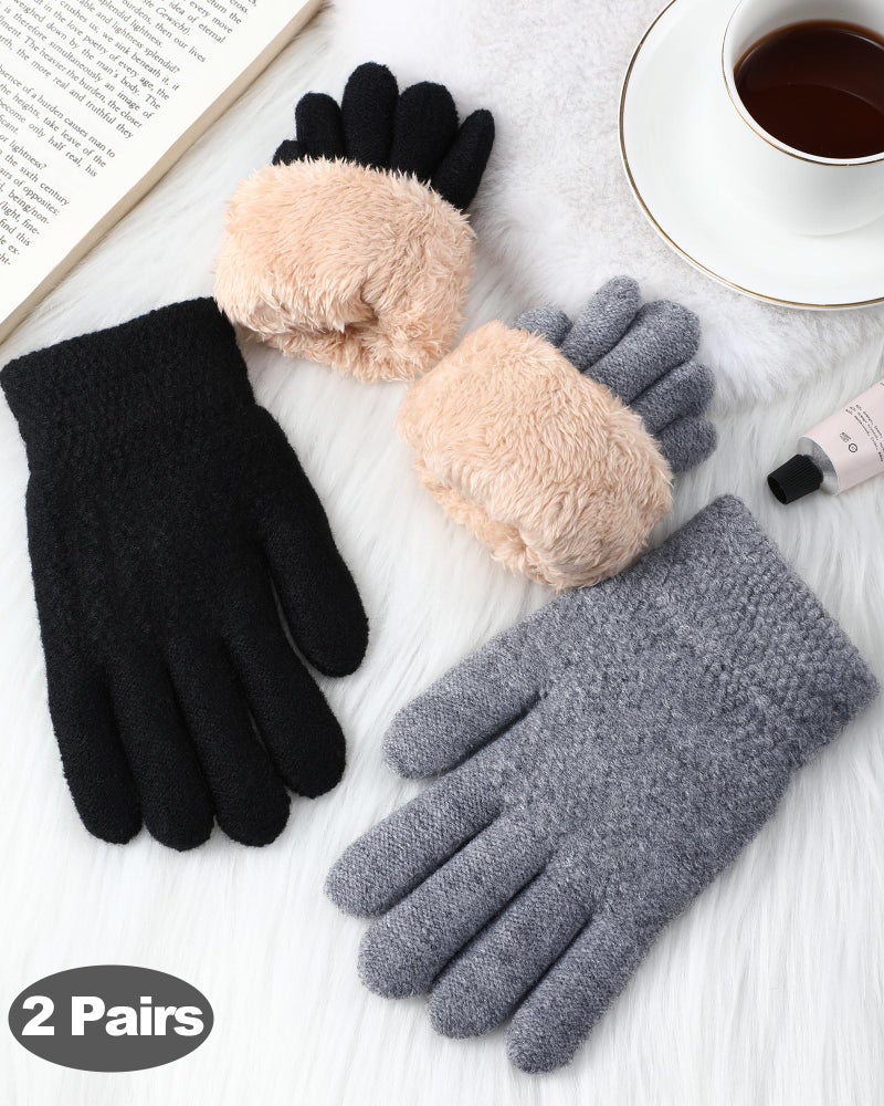 Chuarry 2 Pairs Kids Fleece Lined Gloves Winter Thick Warm Thermal Cable Knit Gloves for 6-10 Years Boys Girls(Gray,Black) - Image 5