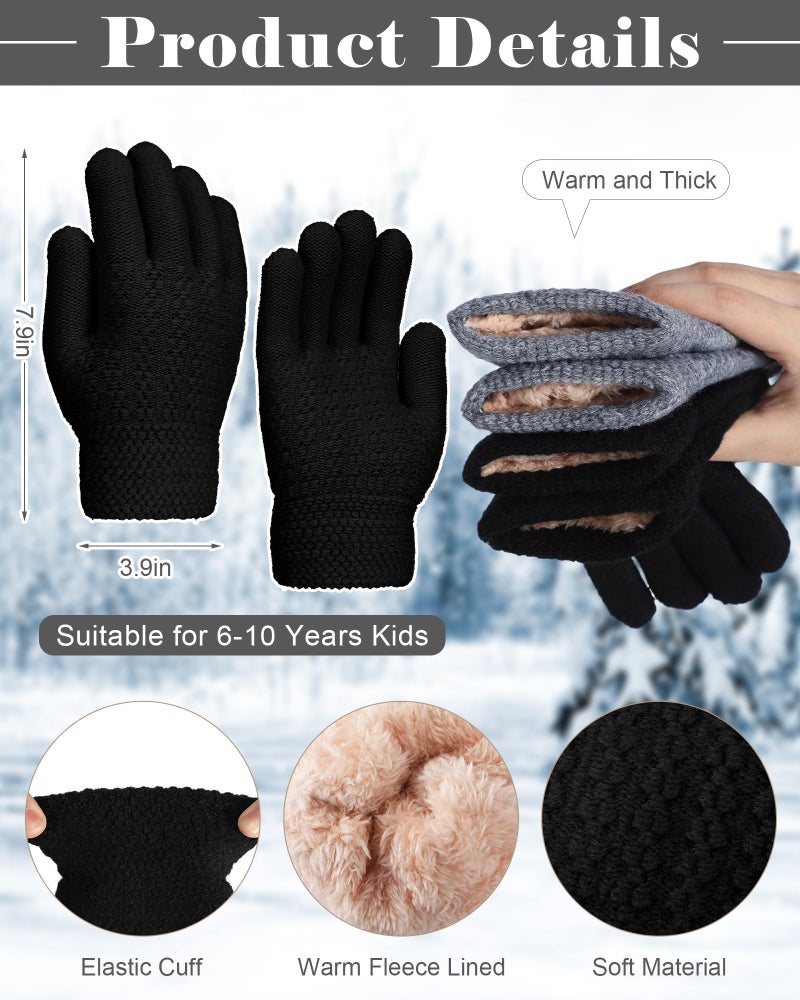 Chuarry 2 Pairs Kids Fleece Lined Gloves Winter Thick Warm Thermal Cable Knit Gloves for 6-10 Years Boys Girls(Gray,Black) - Image 3