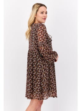 Pepe Jeans Women Floral Print Mini Dress, Brown Combo  - Image 2