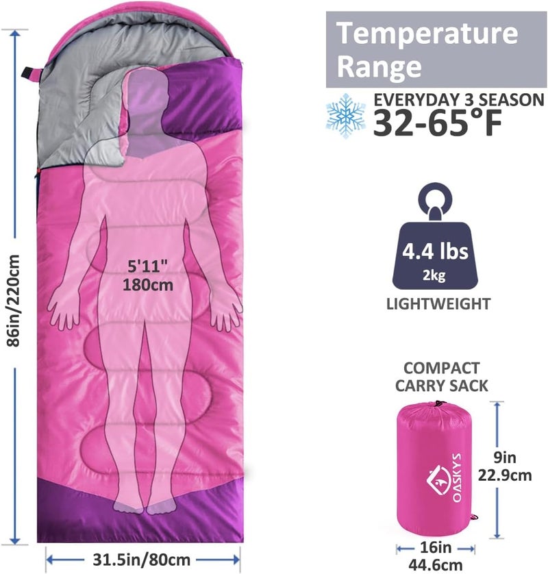 oaskys Camping Sleeping Bag - 3 Season Warm & Cool Weather - Summer Spring Fall Lightweight Waterproof for Adults Kids - Camping Gear Equipment, Traveling, and Outdoors - Image 2