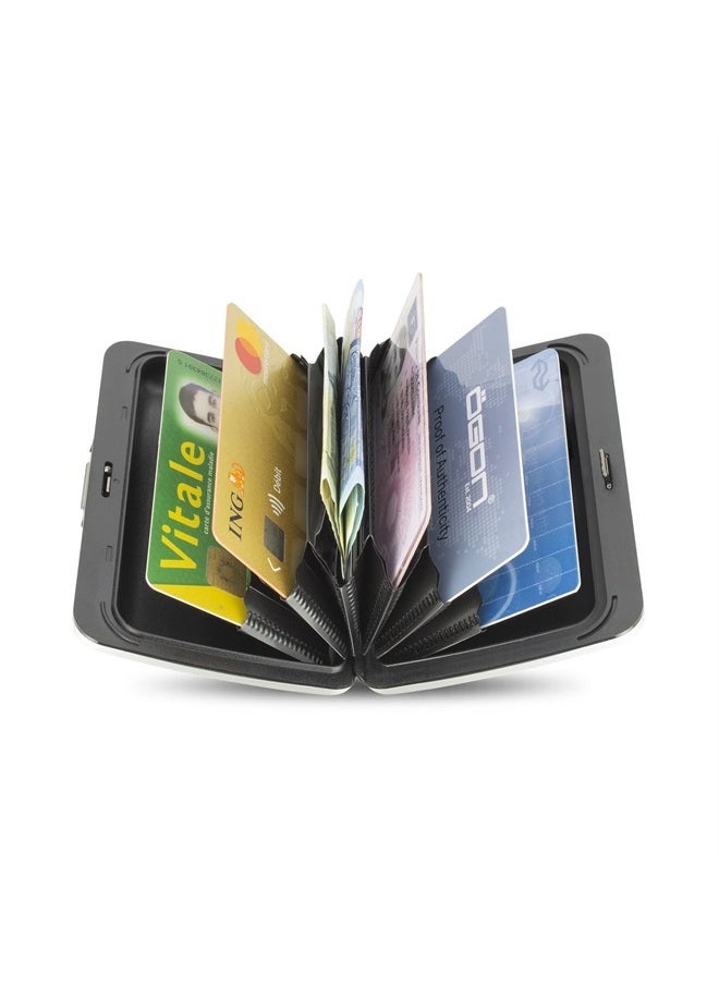 ÖGON -DESIGNS- - Aluminum wallet smart case V2 The original reinvented with a metal lock - Strong RFID blocking card holder - Water resistant - Carbon Effect (Thin Weave) - Image 1