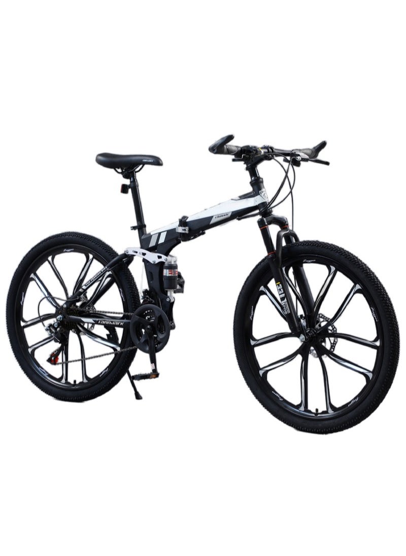 ETG 26 Inch Folding Mountain Bike, 24 Speed Full Suspension Bicycle with High-Carbon Steel, Dual Disc Brake Non-Slip Quick Release tire Folding MTB for Adults/Men/Women  - Image 1
