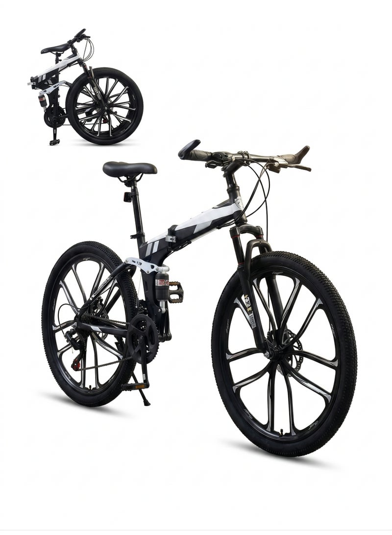ETG 26-Inch Folding Mountain Bike, 24-Speed Full Suspension – High-Carbon Steel, Dual Disc Brake - Image 1