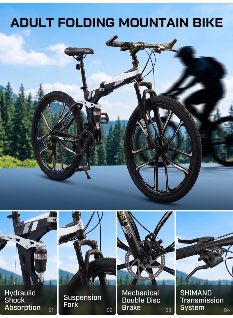 ETG 26-Inch Folding Mountain Bike, 24-Speed Full Suspension – High-Carbon Steel, Dual Disc Brake - Image 2