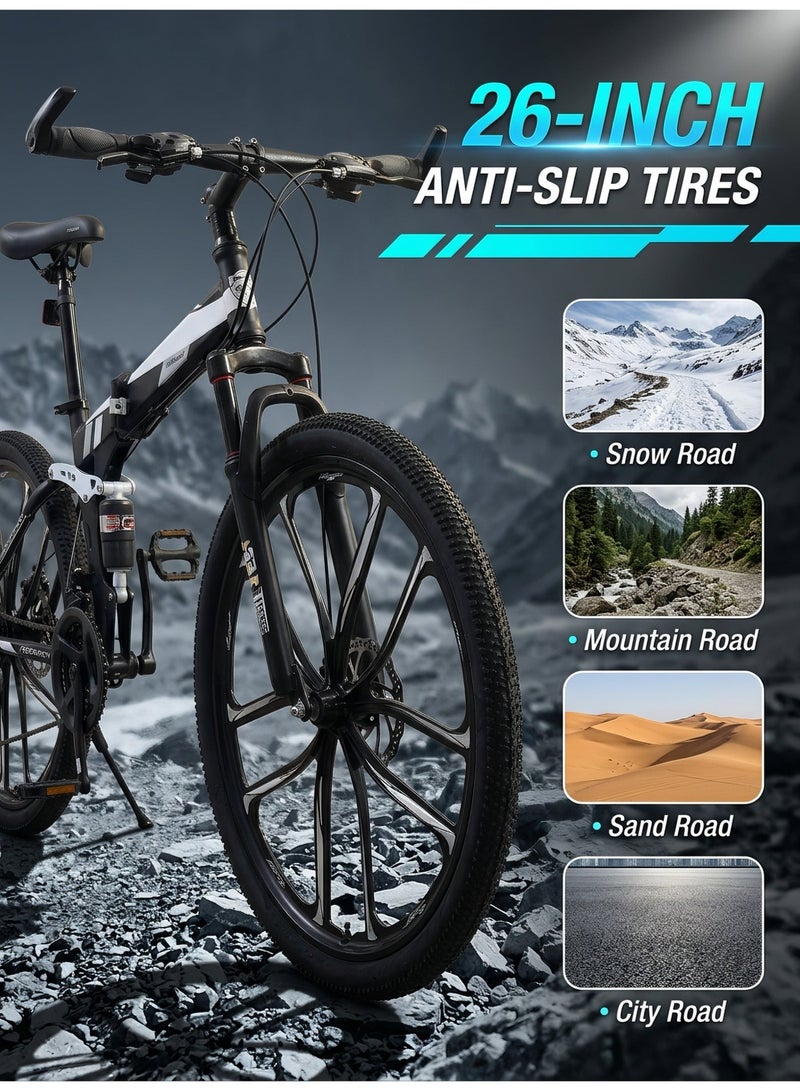 ETG 26-Inch Folding Mountain Bike, 24-Speed Full Suspension – High-Carbon Steel, Dual Disc Brake - Image 3