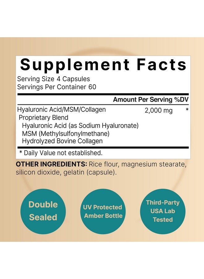 نايتشر بيل مكملات حمض الهيالورونيك من ناتشر بيل بتركيز ٢٠٠٠ ملغ | ٢٤٠ كبسولة، مع ميثيل سلفونيل ميثان وكولاجين بقري مُحلل - ٣ في ١ لدعم ترطيب البشرة، وتليين المفاصل، والشعر، وصحة العين. - Image 1