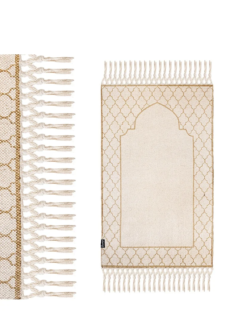 KHAMSA Classic | Muslim Prayer Rug Prayer Mat Children Size 55 cm x 100 cm Arabic Style Janamaz in 100% Soft Organic Cotton Fabric Handcrafted Arabic Design | Asmar - Tan