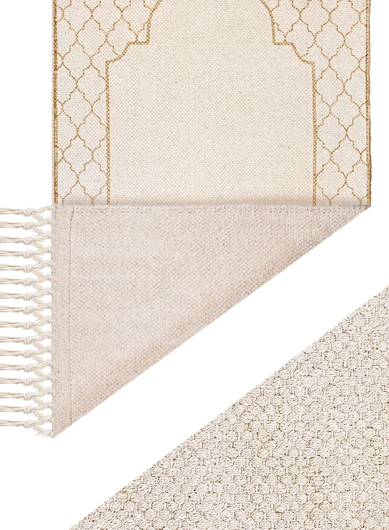 KHAMSA Classic | Muslim Prayer Rug Prayer Mat Children Size 55 cm x 100 cm Arabic Style Janamaz in 100% Soft Organic Cotton Fabric Handcrafted Arabic Design | Asmar - Tan