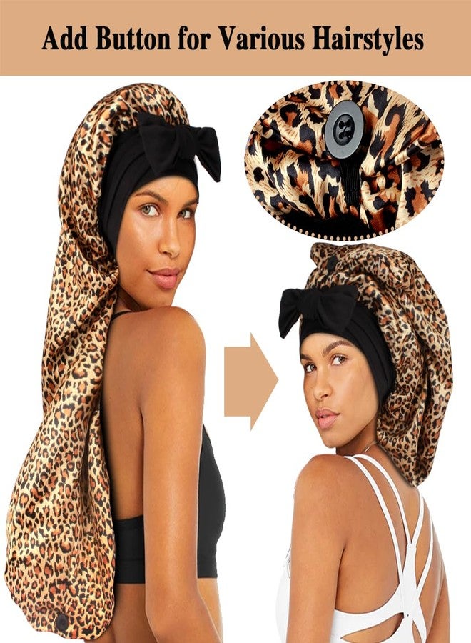 Heniho 1+3 Long Satin Bonnets with Scrunchies for Women Sleeping, Double Layer Large Braid Bonnet with Tie Band, G - Image 3