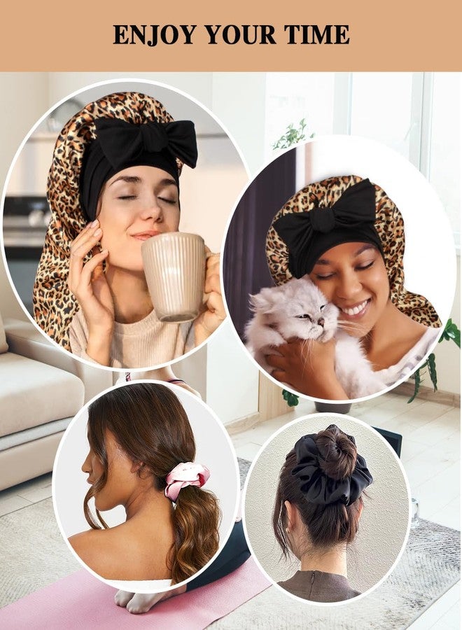 Heniho 1+3 Long Satin Bonnets with Scrunchies for Women Sleeping, Double Layer Large Braid Bonnet with Tie Band, G - Image 5