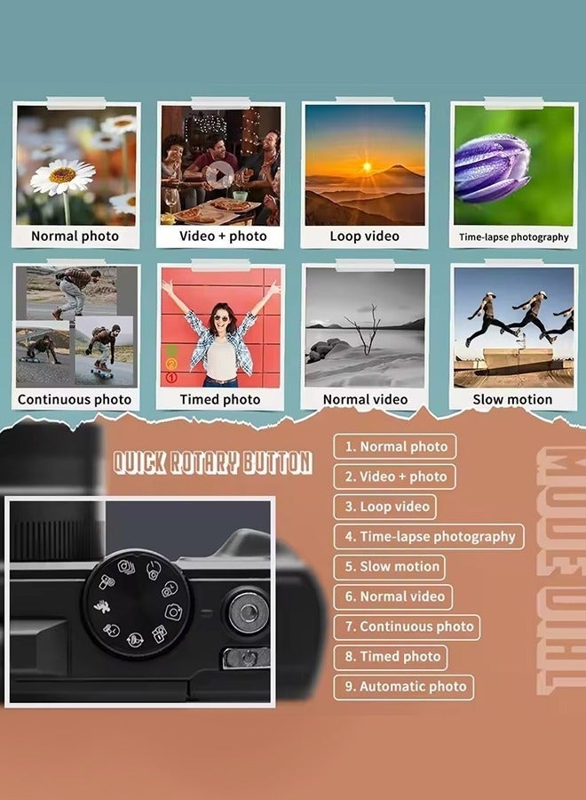 ASIV 5K Digital Camera, 75MP Camera Digital for Photography, Point and Shoot Camara Vlogging Camera with 64GB SD Card, 18X Digital Cameras with 3" 180° Flip Screen, Wide Angle & Macro Lens, Anti-Shake Compact Travel Camera for Beginner Gift - Image 5