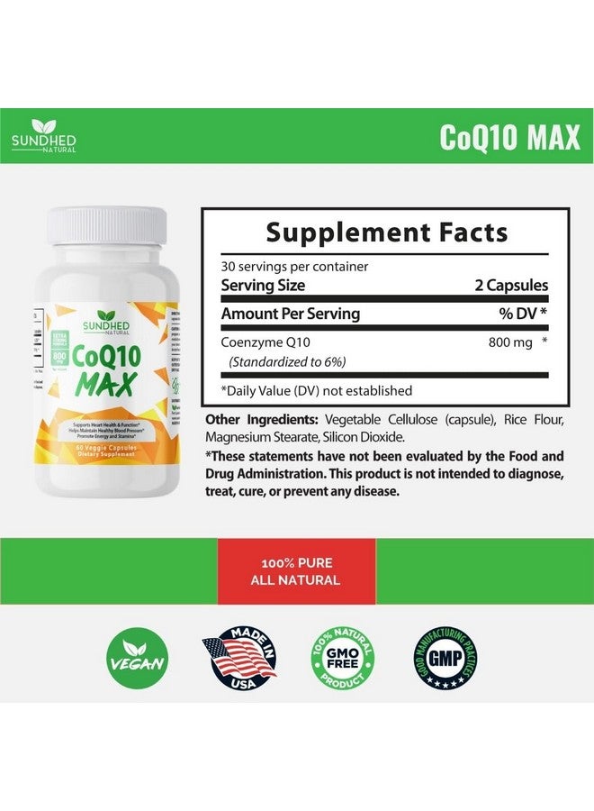 Sundhed Natural CoQ10 Powerful Antioxidant Supplement - Extra Strong Formula 800mg, 60 Capsules, 1-Month Supply with Coenzyme Q10 Vitamins and Supplements - Image 2