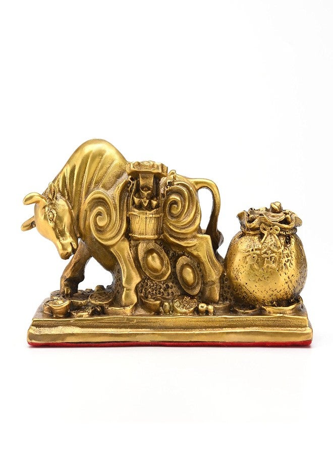 BRASSTAR Brass Feng Shui Bull Pulls Wealth with Coins Statue Fortune Luck Gather Figurine Business Gifts Financial Securities Mascot Office Home Decor TQZMPT1 - Image 1