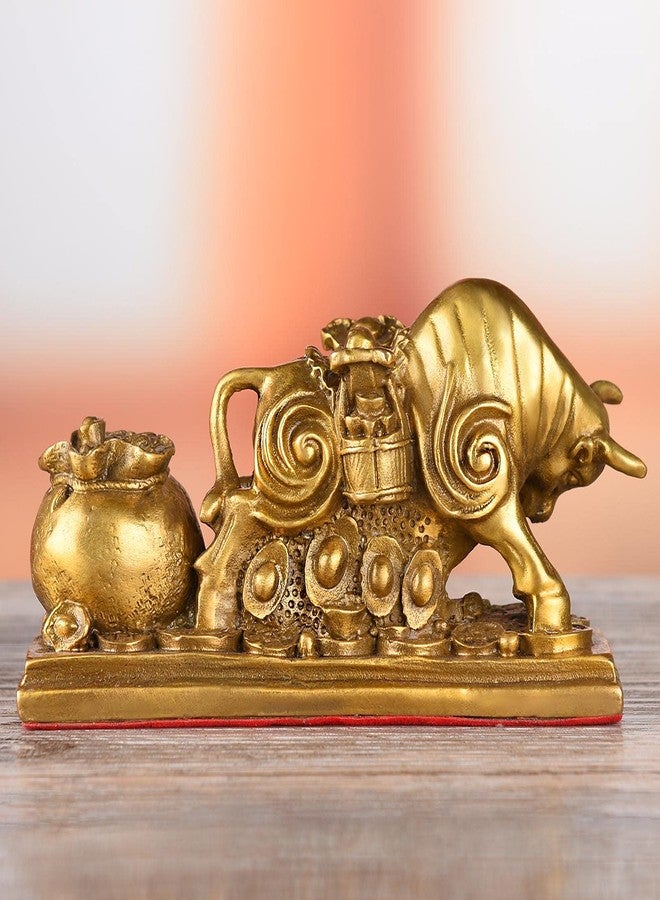 BRASSTAR Brass Feng Shui Bull Pulls Wealth with Coins Statue Fortune Luck Gather Figurine Business Gifts Financial Securities Mascot Office Home Decor TQZMPT1 - Image 4
