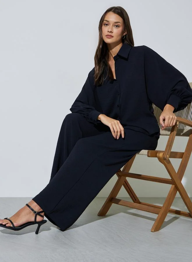 Styli Black Longline Shirt and Pants Co-Ords
