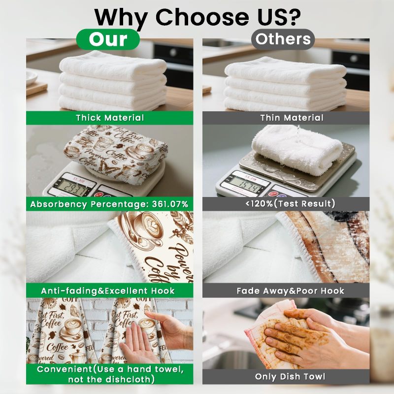 Microfiber Hand Towels 17.1" L X 12.4" W Super Absorbent - Quick Dry Hanging Loop Towels for Home Kitchen Bathroom RV Coffee Lovers - Image 4